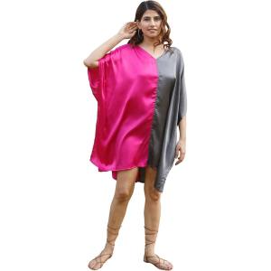 imageWomen Short Tunic Kaftan Plus Size Satin Silk Swimsuit Cover Ups Double Color Mini Caftan Pajama DressesCamellia Rose  Steel Gray