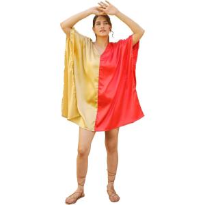 imageWomen Short Tunic Kaftan Plus Size Satin Silk Swimsuit Cover Ups Double Color Mini Caftan Pajama DressesGolden  Red