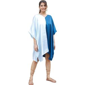 imageWomen Short Tunic Kaftan Plus Size Satin Silk Swimsuit Cover Ups Double Color Mini Caftan Pajama DressesPastel Blue  Corsair Blue