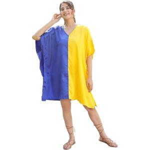 imageWomen Short Tunic Kaftan Plus Size Satin Silk Swimsuit Cover Ups Double Color Mini Caftan Pajama DressesRoyal Blue  Lemon Chrome
