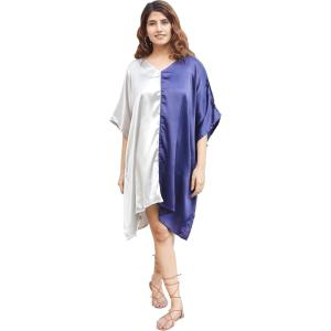 imageWomen Short Tunic Kaftan Plus Size Satin Silk Swimsuit Cover Ups Double Color Mini Caftan Pajama DressesSilver Gray  Navy Blue