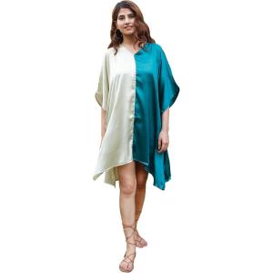 imageWomen Short Tunic Kaftan Plus Size Satin Silk Swimsuit Cover Ups Double Color Mini Caftan Pajama DressesSpray Cream  Bayberry Green