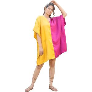 imageWomen Short Tunic Kaftan Plus Size Satin Silk Swimsuit Cover Ups Double Color Mini Caftan Pajama DressesSun Flower  Pink