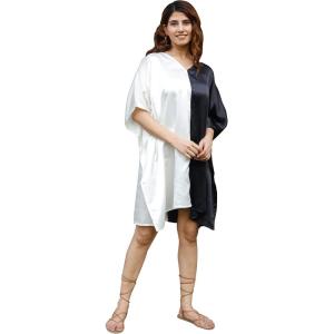 imageWomen Short Tunic Kaftan Plus Size Satin Silk Swimsuit Cover Ups Double Color Mini Caftan Pajama DressesVanilla Ice  Black