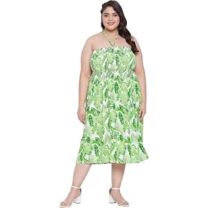 imageWomens Summer Casual Dress Comfy Tube Dresses Sundresses Beach Dress Tops for GirlsGreen Tropical Leaf