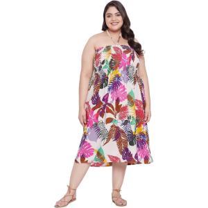 imageWomens Summer Casual Dress Comfy Tube Dresses Sundresses Beach Dress Tops for GirlsMulticolor Tropical Leaf