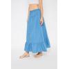 imageCasual Denim Long Skirt Elastic Waist Maxi Jean Button Skirts Dress for Ladies
