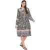 imageOussum Gypsie Blu Womens Casual Long Sleeve Dress Flowy Print Retro V Neck Tassel Bohemian Midi Dress Blue 1X