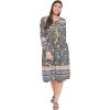 imageOussum Gypsie Blu Womens Casual Long Sleeve Dress Flowy Print Retro V Neck Tassel Bohemian Midi Dress Blue 1X