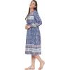 imageOussum Gypsie Blu Womens Casual Long Sleeve Dress Flowy Print Retro V Neck Tassel Bohemian Midi Dress Blue XLarge