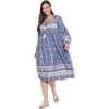 imageOussum Gypsie Blu Womens Casual Long Sleeve Dress Flowy Print Retro V Neck Tassel Bohemian Midi Dress Blue XLarge