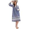 imageOussum Gypsie Blu Womens Casual Long Sleeve Dress Flowy Print Retro V Neck Tassel Bohemian Midi Dress Blue XLarge