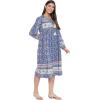 imageOussum Gypsie Blu Womens Casual Long Sleeve Dress Flowy Print Retro V Neck Tassel Bohemian Midi Dress Blue XLarge
