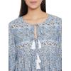 imageOussum Gypsie Blu Womens Casual Long Sleeve Dress Flowy Print Retro V Neck Tassel Bohemian Midi Dress Sky Blue 1X