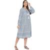 imageOussum Gypsie Blu Womens Casual Long Sleeve Dress Flowy Print Retro V Neck Tassel Bohemian Midi Dress Sky Blue 1X
