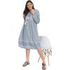 imageOussum Gypsie Blu Womens Casual Long Sleeve Dress Flowy Print Retro V Neck Tassel Bohemian Midi Dress Sky Blue 1X