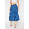 imageWomen Casual Denim Skirt Elastic Waist Midi Tiered Jean Skirts Dress for Evening Party