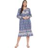 imageOussum Gypsie Blu Womens Casual Long Sleeve Dress Flowy Print Retro V Neck Tassel Bohemian Midi Dress Blue XLarge