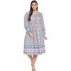 imageOussum Gypsie Blu Womens Casual Long Sleeve Dress Flowy Print Retro V Neck Tassel Bohemian Midi Dress Gray 1X