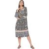 imageOussum Womens Casual Long Sleeve Dress Flowy Printed V Neck with Tassel Midi Dress
