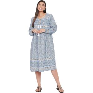 imageOussum Gypsie Blu Womens Casual Long Sleeve Dress Flowy Print Retro V Neck Tassel Bohemian Midi Dress Sky Blue 1X
