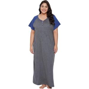 imageOussum Women Cotton Soft Nightshirt Nightgown Plus Size Short Sleeve Maxi Sleep Dress With Pocket