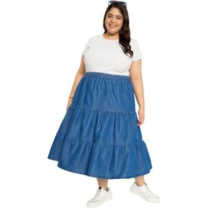 imageTrendy Denim Midi Jean Skirt Dress Plus Size Evening Party Skirts for Women