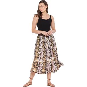 imageWomen Calf Length Skirts Casual Long Lightweight Flowy Elastic Waist Summer Midi Skirt for LadiesBlack Snake
