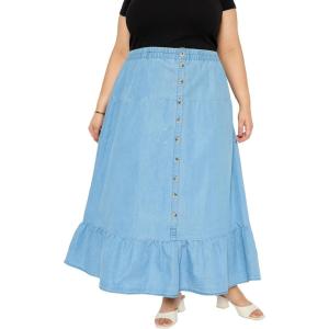 imageWomen Plus Size Denim Maxi Jean Skirt Dress Button Long Skirts for Ladies Girls