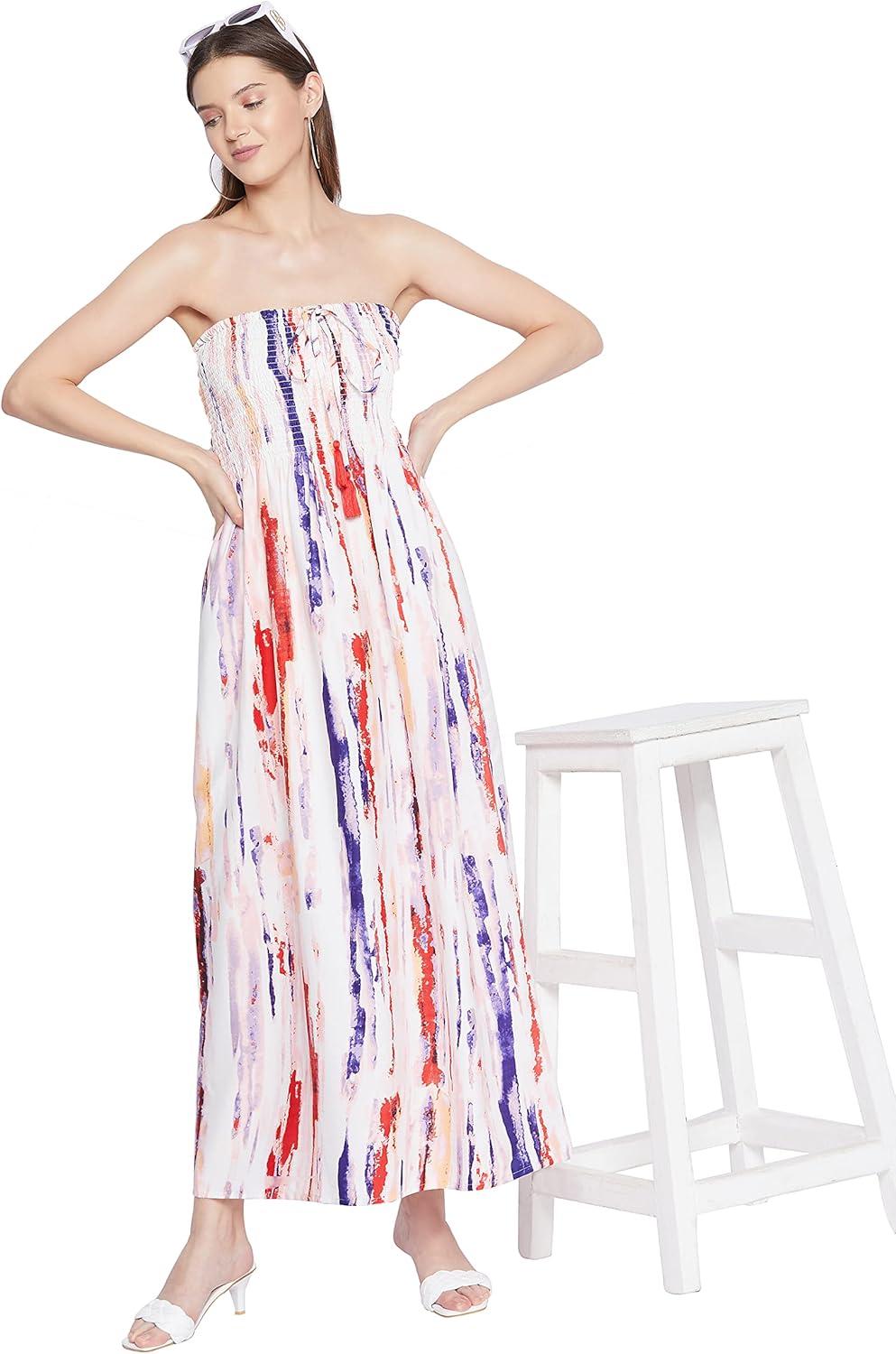 imageOussum Maxi Resort Wear Women Off Shoulder Summer Dress Elastic Casual Tube Dress for LadiesMulticolor Tie Dye