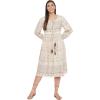 imageOussum Gypsie Blu Womens Casual Long Sleeve Dress Flowy Print Retro V Neck Tassel Bohemian Midi Dress Beige 1X