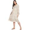 imageOussum Gypsie Blu Womens Casual Long Sleeve Dress Flowy Print Retro V Neck Tassel Bohemian Midi Dress Beige 1X