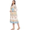 imageOussum Gypsie Blu Womens Casual Long Sleeve Dress Flowy Print Retro V Neck Tassel Bohemian Midi Dress Multicolor 1X