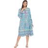 imageOussum Gypsie Blu Womens Casual Long Sleeve Dress Flowy Print Retro V Neck Tassel Bohemian Midi Dress Sky Blue XLarge