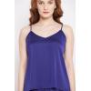 imageOussum Women Soft Comfy Sexy Satin PJ Set Sleepwear Lingerie 2 Piece Silk Nightwear Cami Top With ShortsNavy Blue