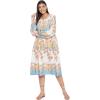 imageOussum Gypsie Blu Womens Casual Long Sleeve Dress Flowy Print Retro V Neck Tassel Bohemian Midi Dress Multicolor 1X