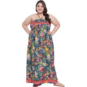imageWomen Casual Maxi Tube Dress Bohemian Smocked Dresses Vintage Halter Summer Sundresses Printed Top Beachwear 3X Multicolor Floral