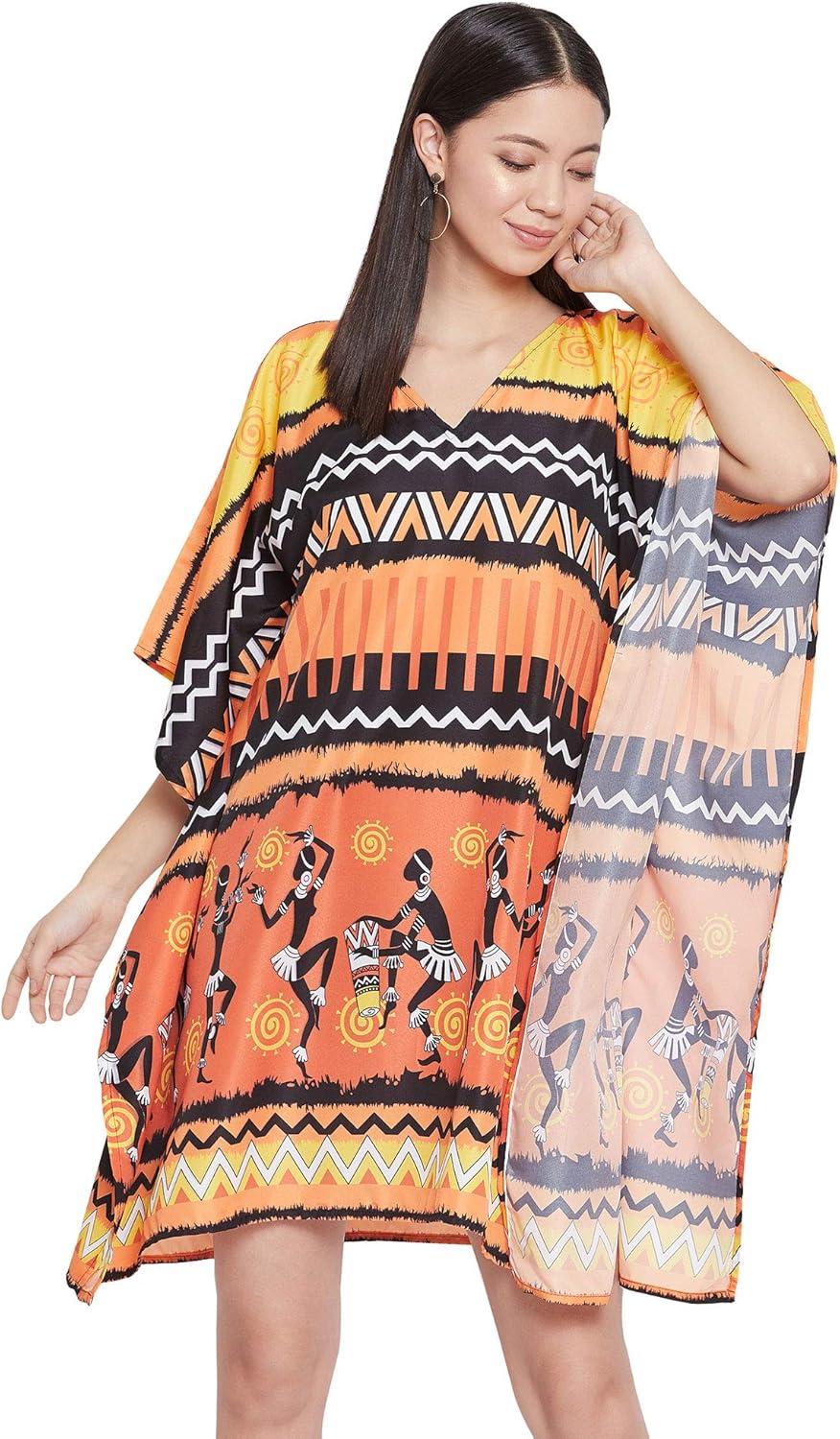 imageOussum Short Caftans for Women Plus Size Kaftan Tunic Tops Polyester Summer Beach Clothing Mini Cover Ups Dress for LadiesMulticolor Dashiki