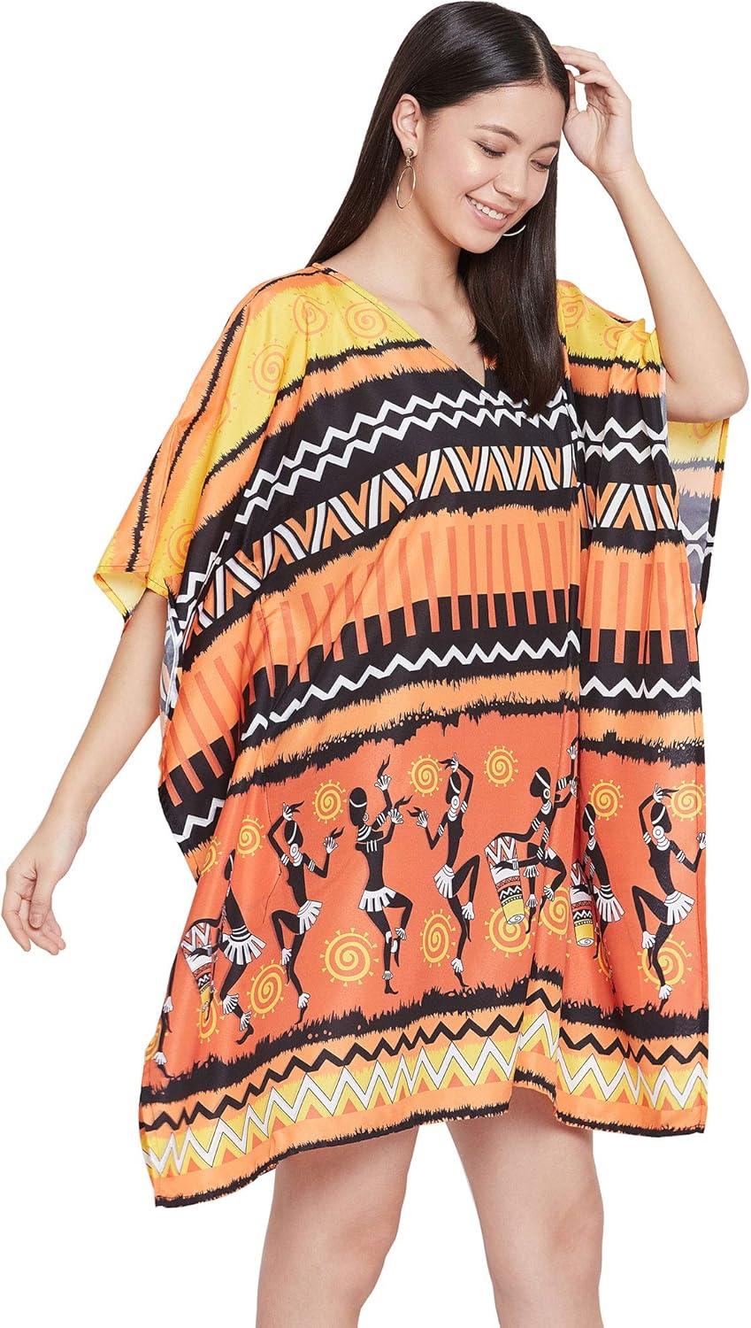 imageOussum Short Caftans for Women Plus Size Kaftan Tunic Tops Polyester Summer Beach Clothing Mini Cover Ups Dress for LadiesMulticolor Dashiki