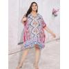 imageOussum Short Caftans for Women Plus Size Kaftan Tunic Tops Polyester Summer Beach Clothing Mini Cover Ups Dress for LadiesMulti Block