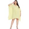 imageWomen Summer Beach Party Mini Dress Rayon Lurex Tunic Blouse Tops Plus Size Short Kaftan Cover Up for Girls Lemon Yellow