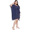 imageWomen Summer Beach Party Mini Dress Rayon Lurex Tunic Blouse Tops Plus Size Short Kaftan Cover Up for Girls Navy Blue
