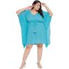 imageWomen Summer Beach Party Mini Dress Rayon Lurex Tunic Blouse Tops Plus Size Short Kaftan Cover Up for Girls Sky Blue