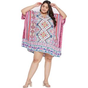 imageOussum Short Caftans for Women Plus Size Kaftan Tunic Tops Polyester Summer Beach Clothing Mini Cover Ups Dress for LadiesMulti Block