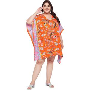 imageOussum Short Caftans for Women Plus Size Kaftan Tunic Tops Polyester Summer Beach Clothing Mini Cover Ups Dress for LadiesMulticolor Floral Print