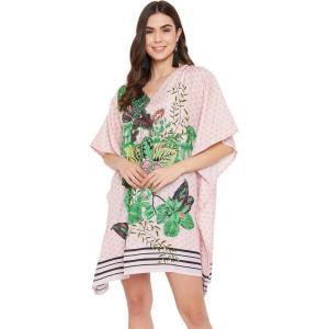 imageOussum Short Caftans for Women Plus Size Kaftan Tunic Tops Polyester Summer Beach Clothing Mini Cover Ups Dress for LadiesPink Floral