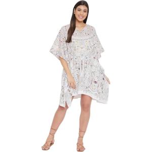 imageOussum Short Caftans for Women Plus Size Kaftan Tunic Tops Polyester Summer Beach Clothing Mini Cover Ups Dress for LadiesWhite Paisley Short Tunic