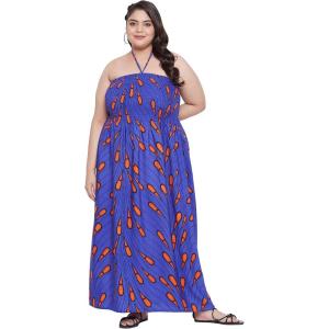 imageWomen Casual Maxi Tube Dress Bohemian Smocked Dresses Vintage Halter Summer Sundresses Printed Top Beachwear 3X Blue Ankara Batik
