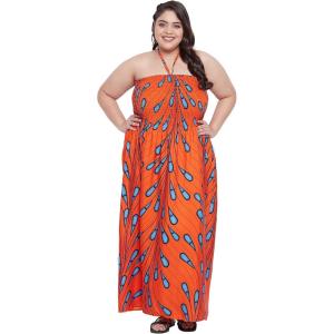 imageWomen Casual Maxi Tube Dress Bohemian Smocked Dresses Vintage Halter Summer Sundresses Printed Top Beachwear 3X Orange Ankara Batik