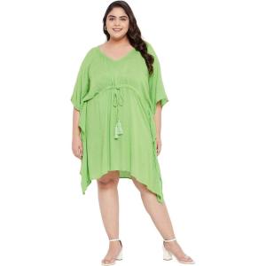 imageWomen Summer Beach Party Mini Dress Rayon Lurex Tunic Blouse Tops Plus Size Short Kaftan Cover Up for Girls Light Green